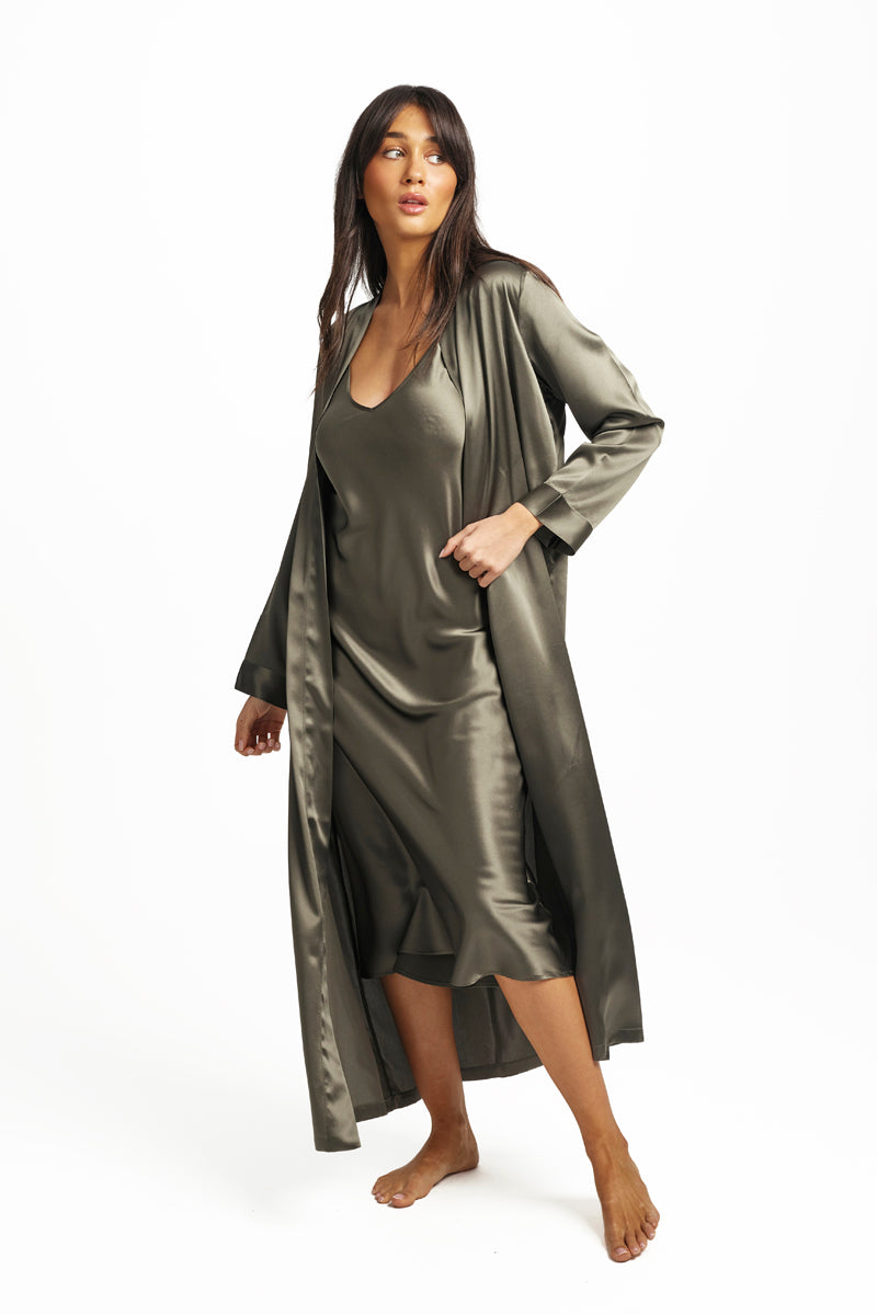 Silk Long Robe Olive