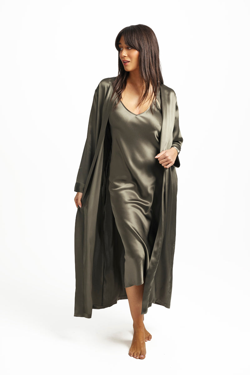 Silk Long Robe Olive