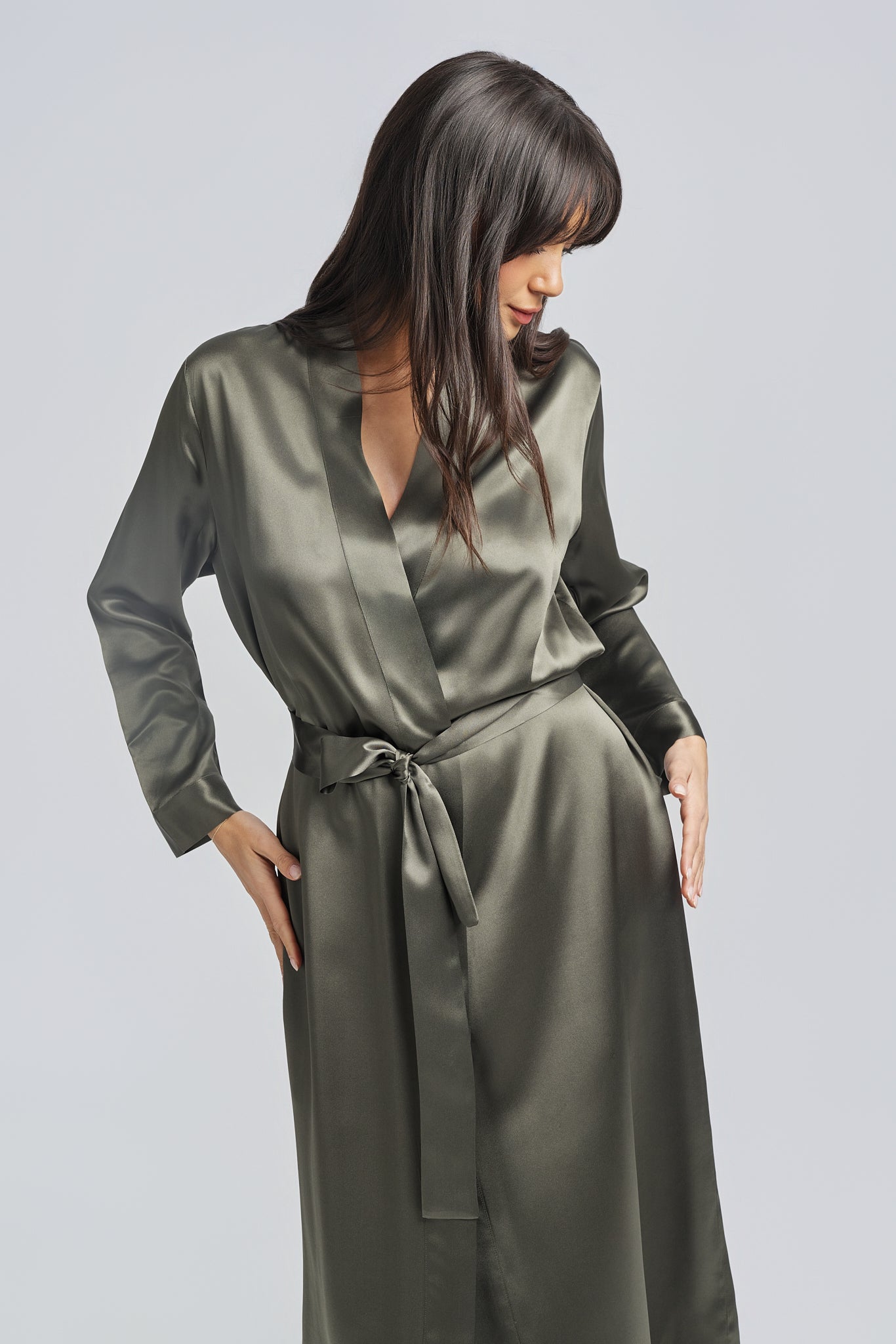 Silk Long Robe Olive