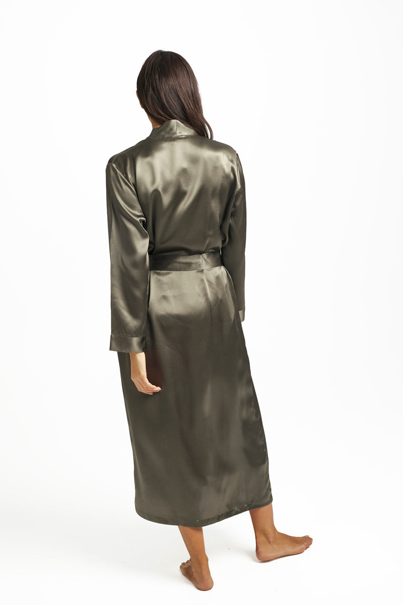 Silk Long Robe Olive
