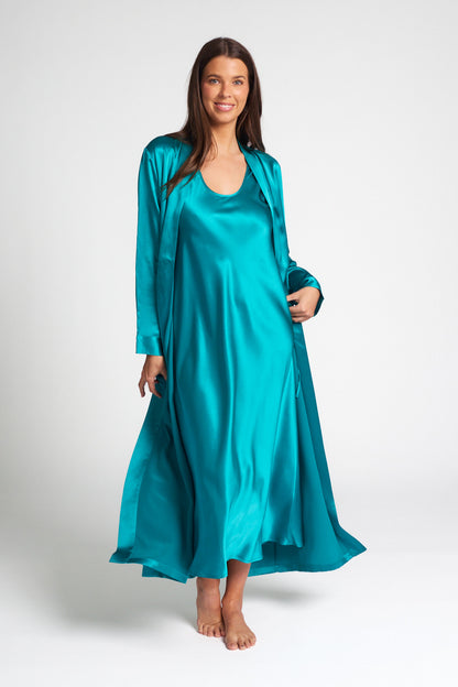 Peacock Long MonoSilk Dress