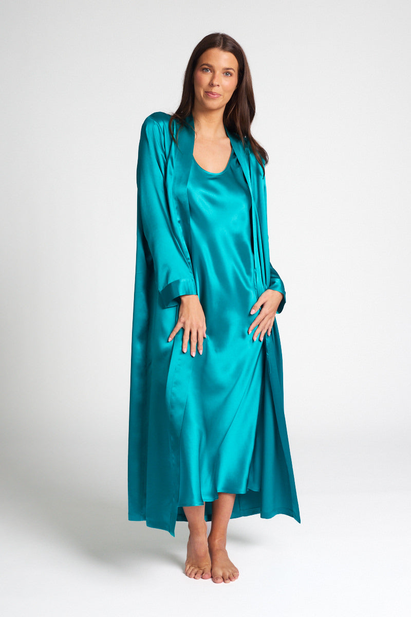 Silk Chemise 3/4 Length - Peacock