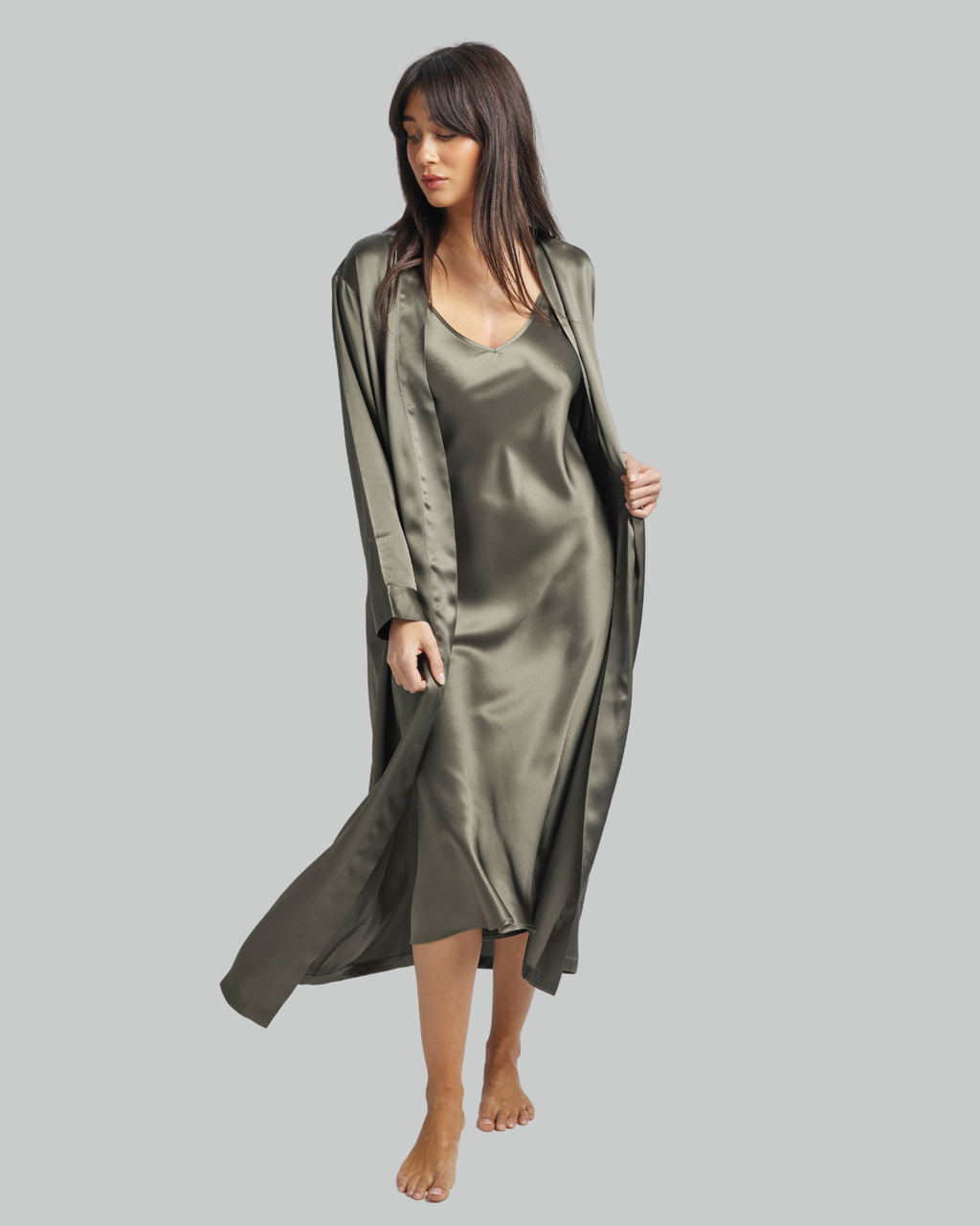 Silk Long Robe Olive