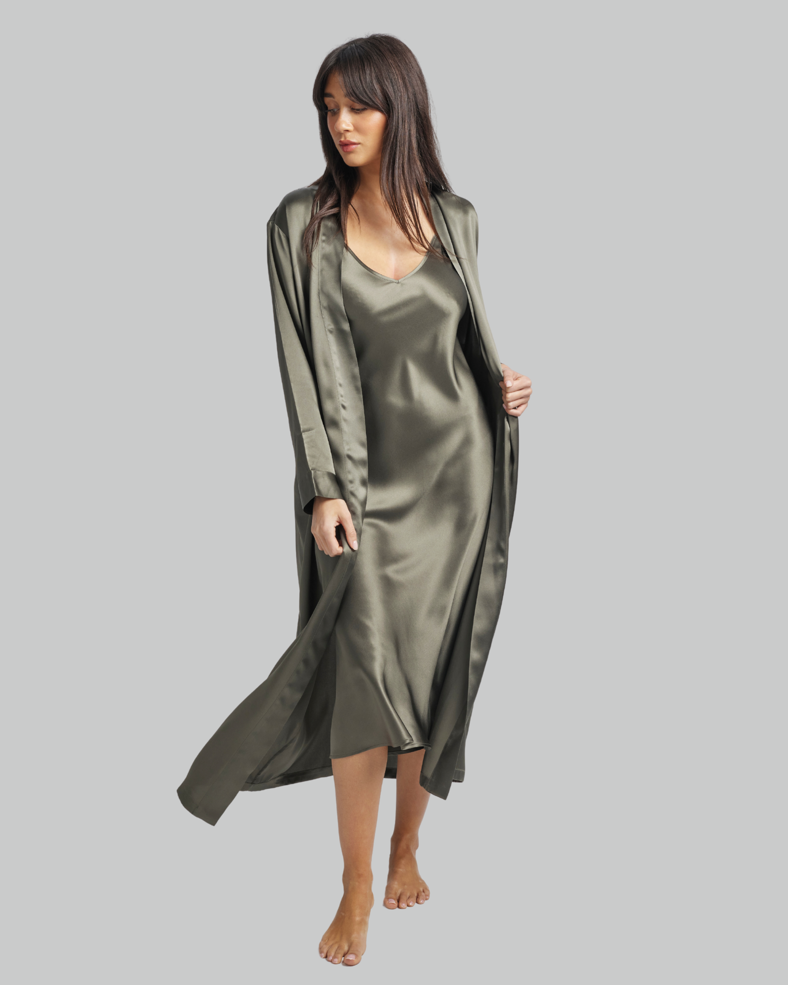 Silk Long Robe Olive