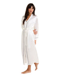 New Silk Long Robe Cashmere Ivory/Navy Contrast Trim
