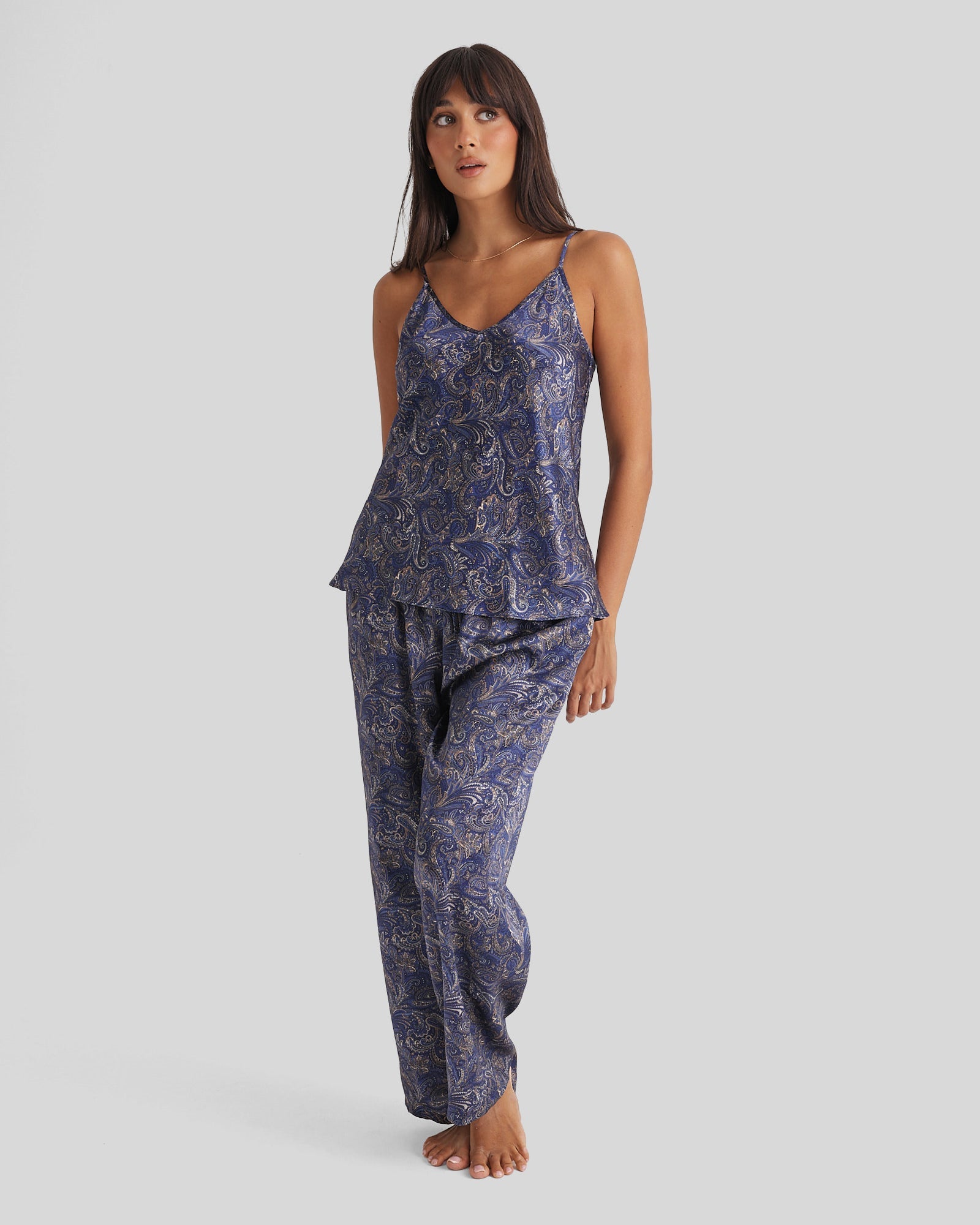 New Silk Pants Wide Leg Blue Manor