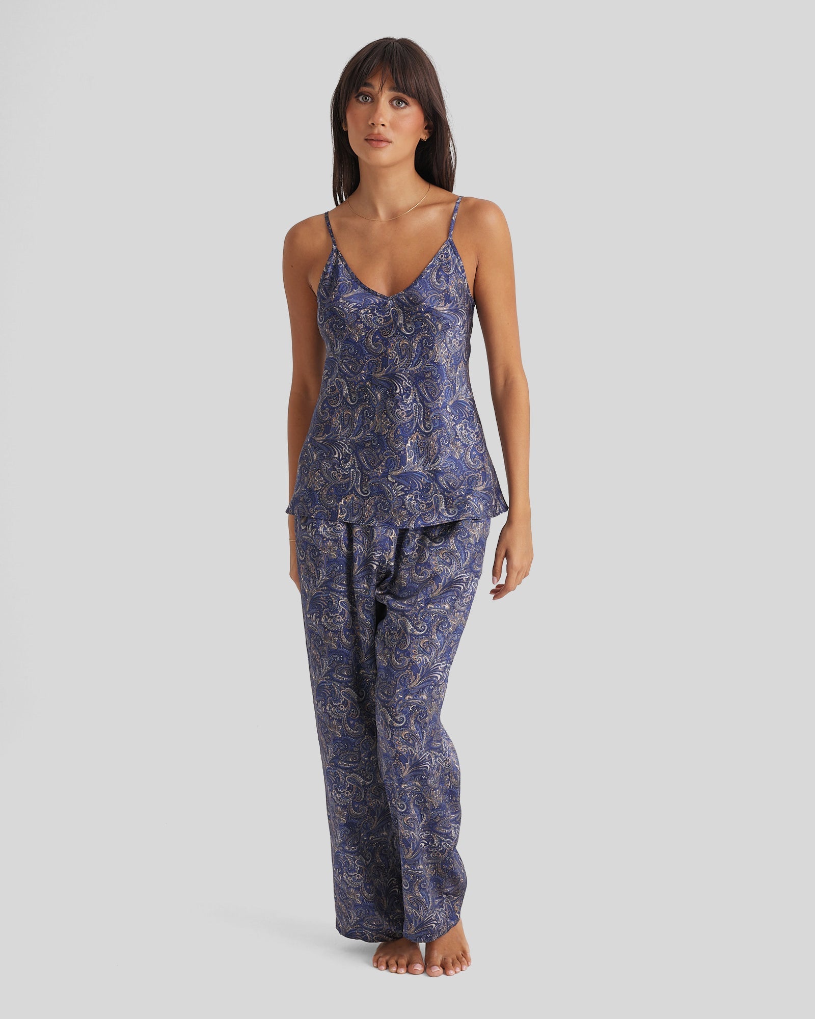 New Silk Pants Wide Leg Blue Manor