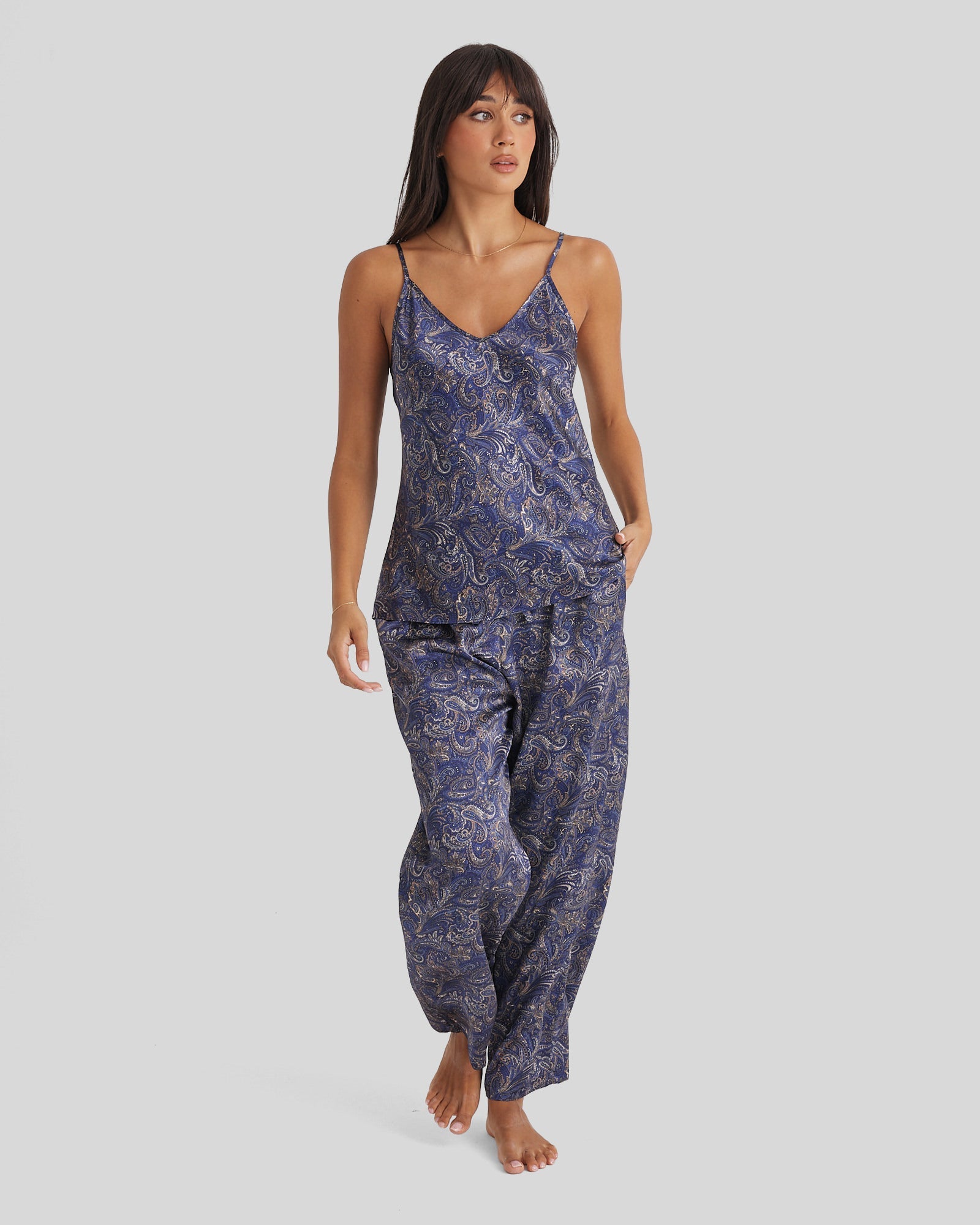 New Silk Pants Wide Leg Blue Manor