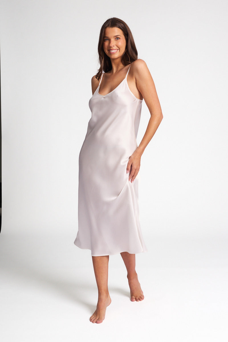 Silk Chemise 3/4 Long Nightdress Ivory