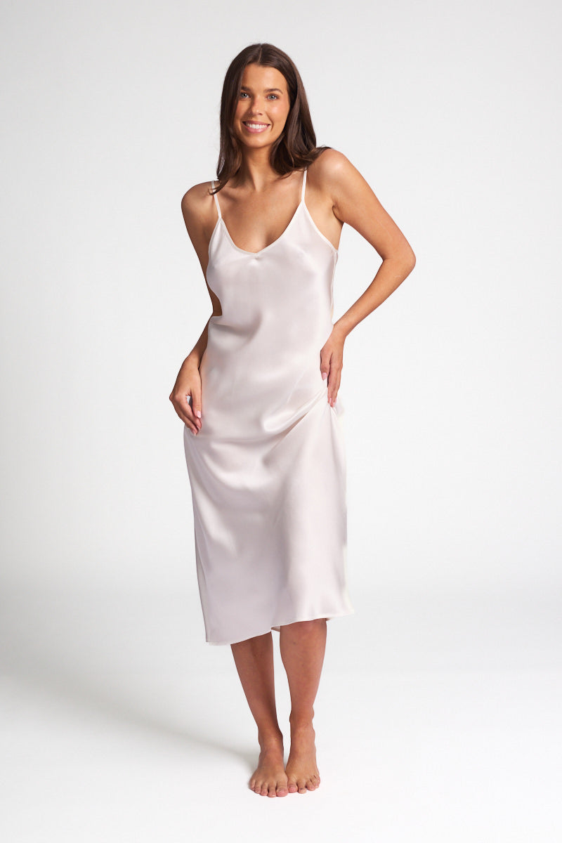 Silk Chemise 3/4 Long Nightdress Ivory