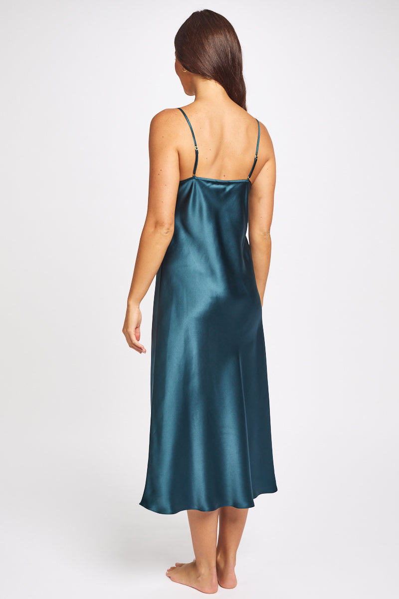 Silk Chemise 3/4 Length - Peacock