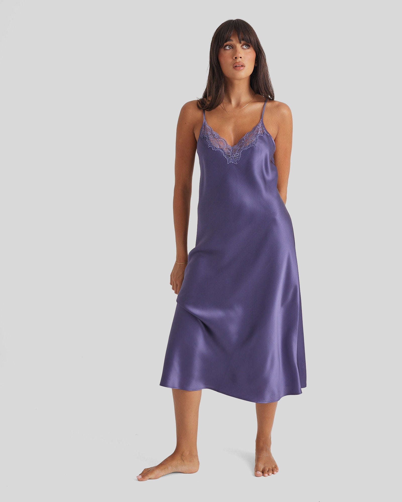 New Extended Long Chemise With Lace Blue Manor