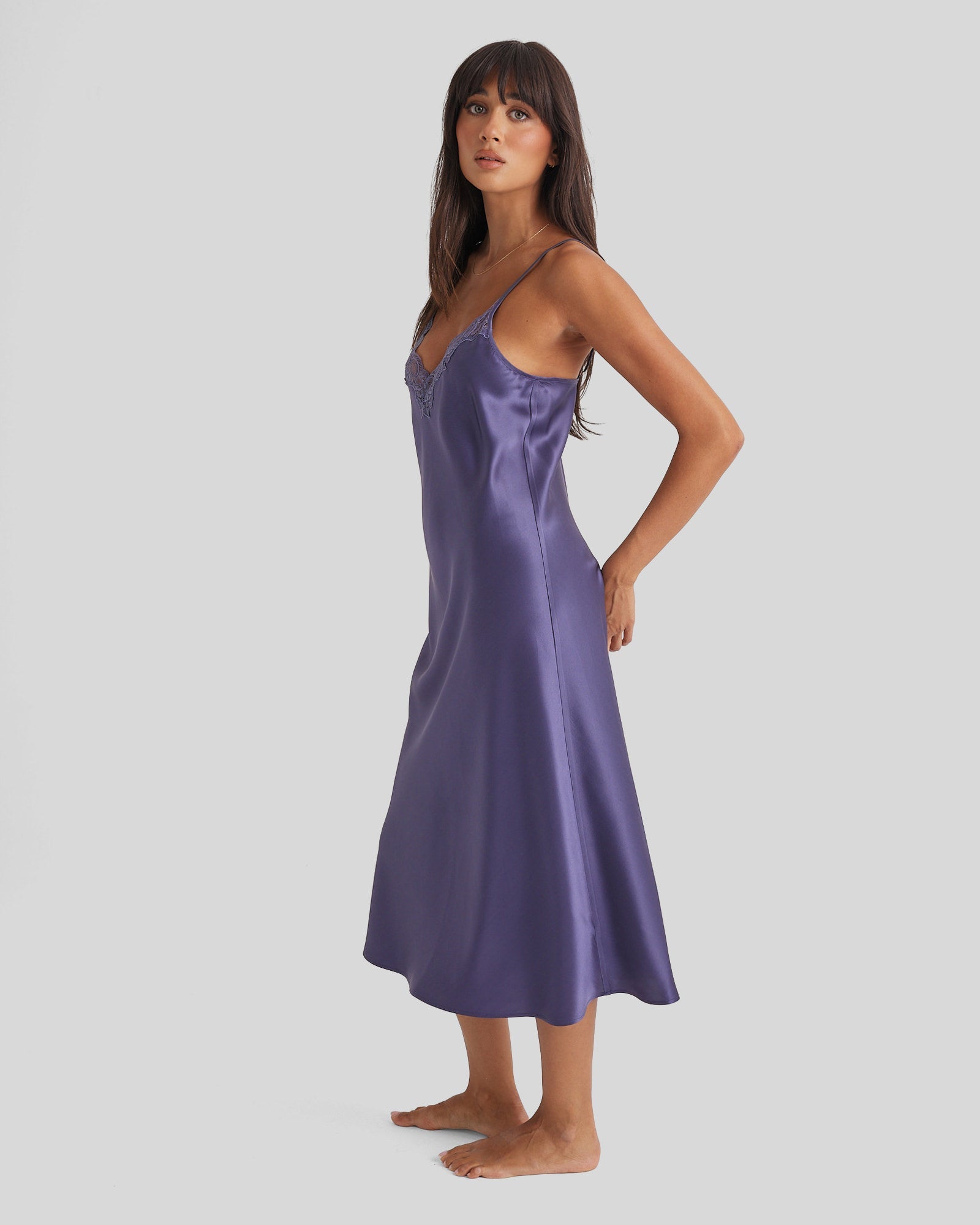 New Extended Long Chemise With Lace Blue Manor