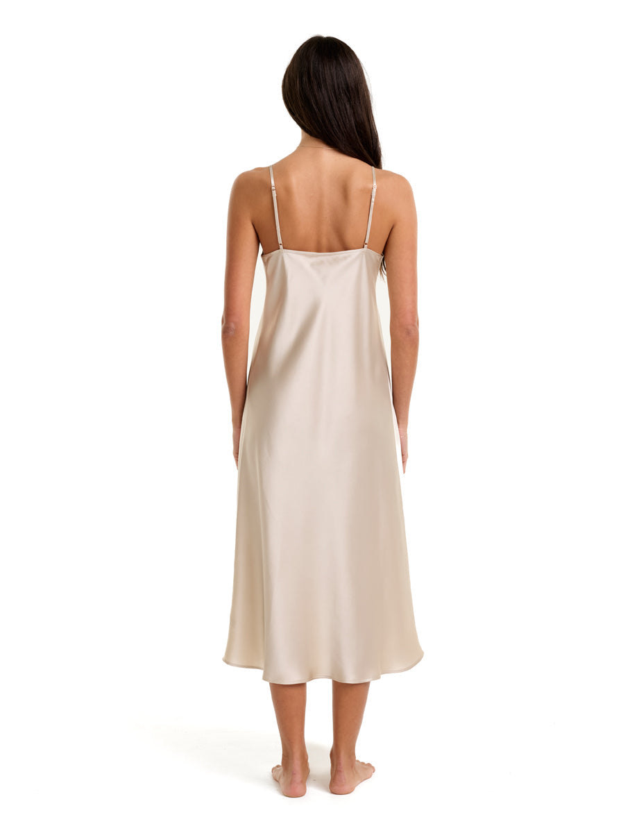 New Extended Long Chemise With Lace Champagne