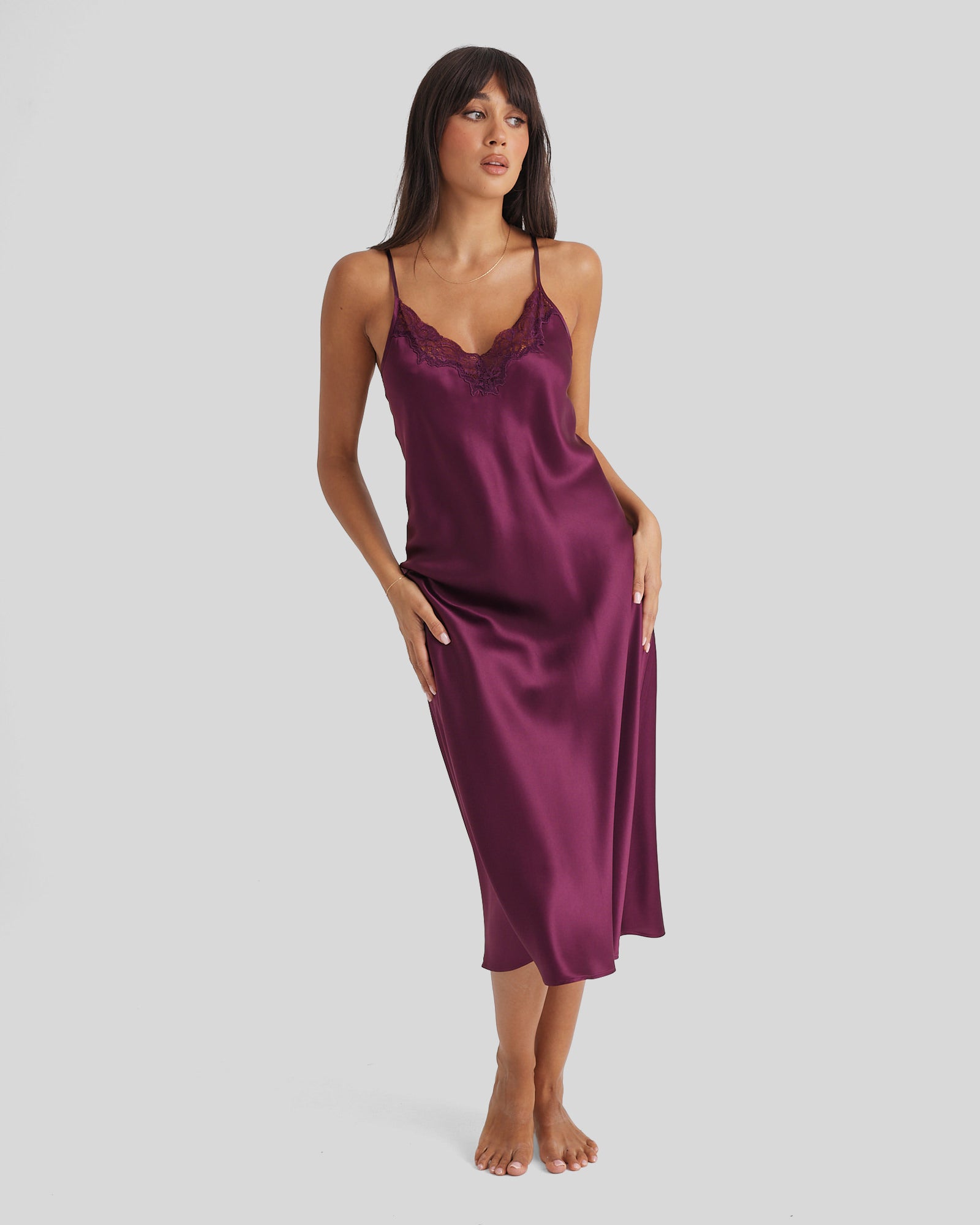 New Extended Long Chemise With Lace Merlot