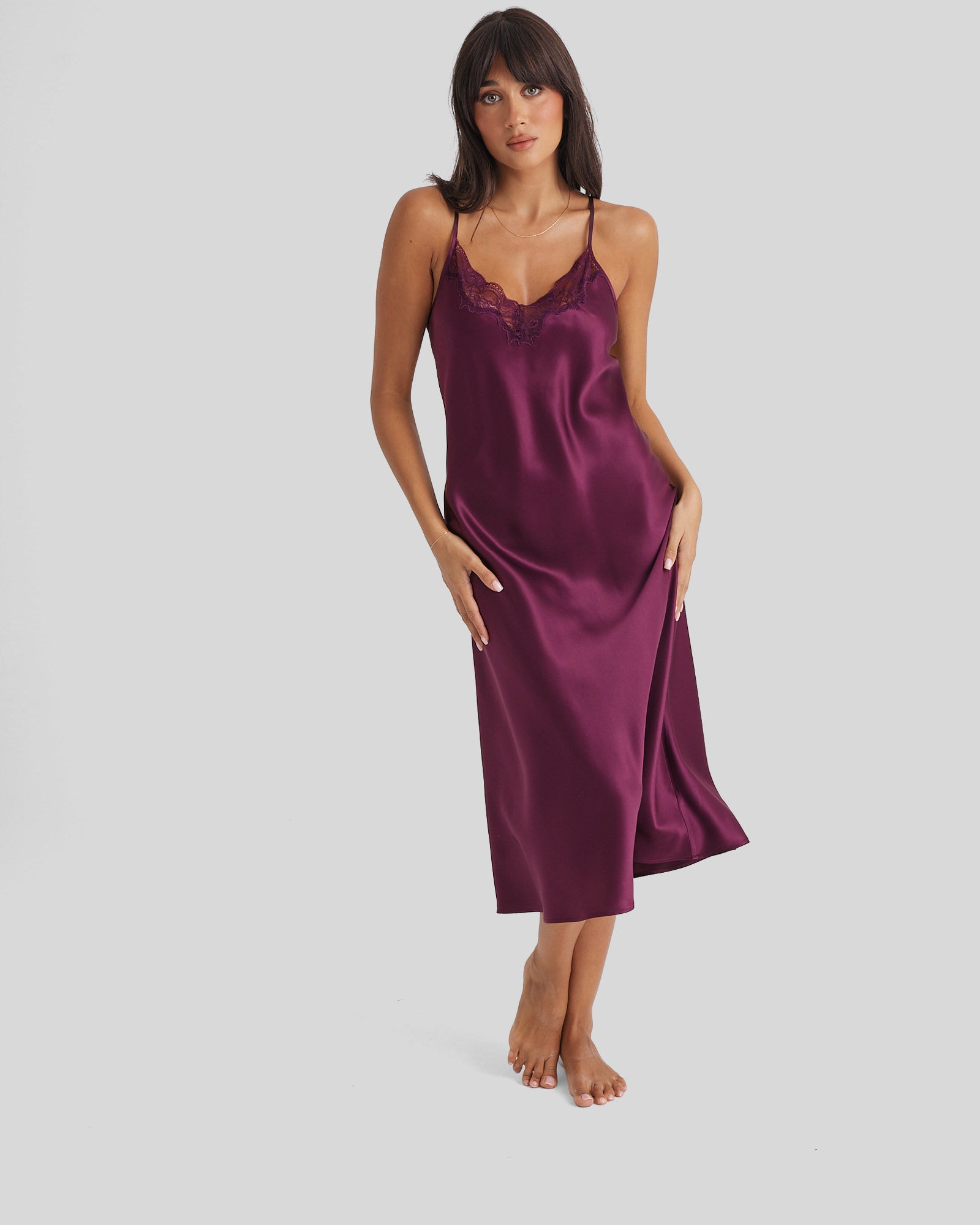 New Extended Long Chemise With Lace Merlot