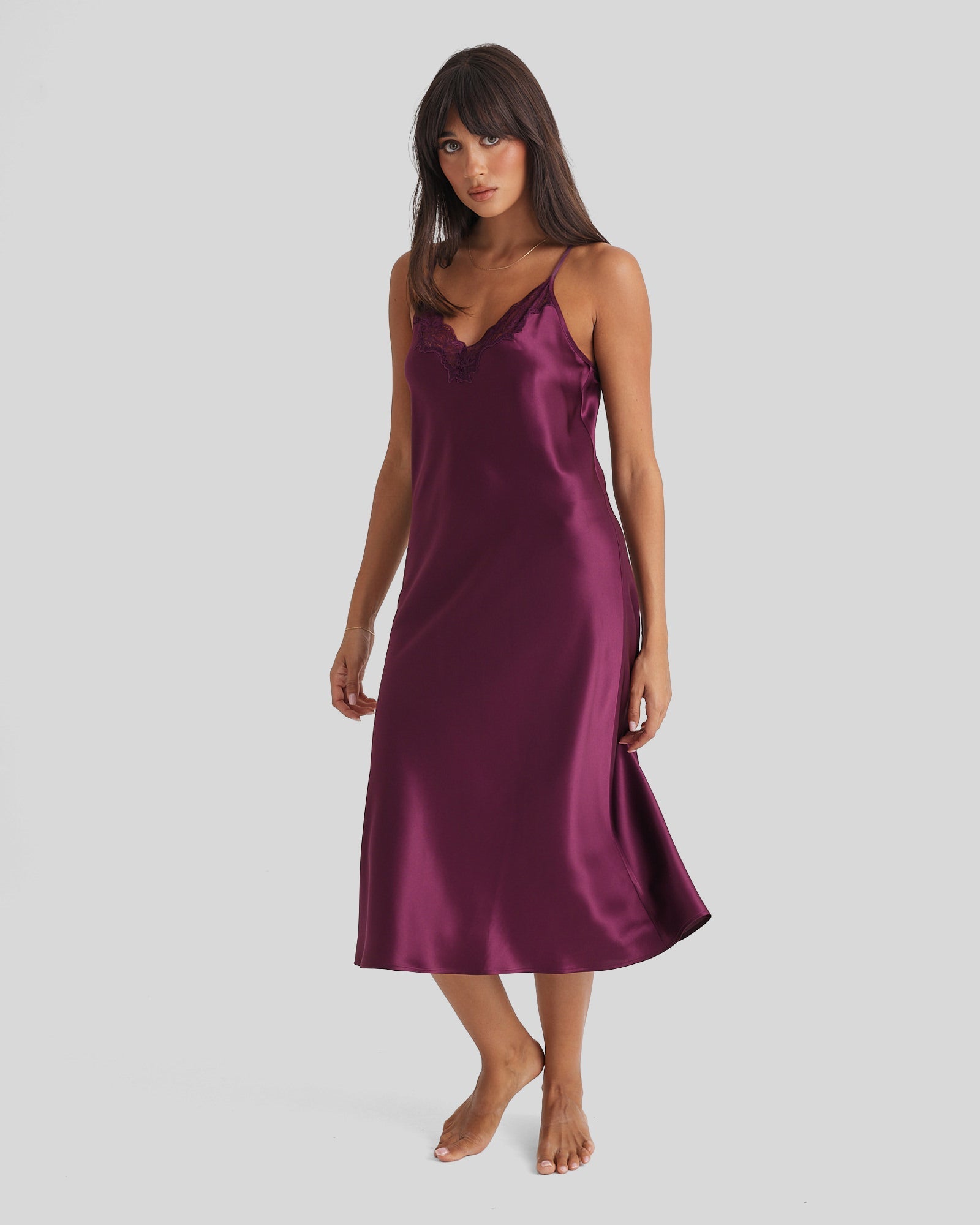 New Extended Long Chemise With Lace Merlot