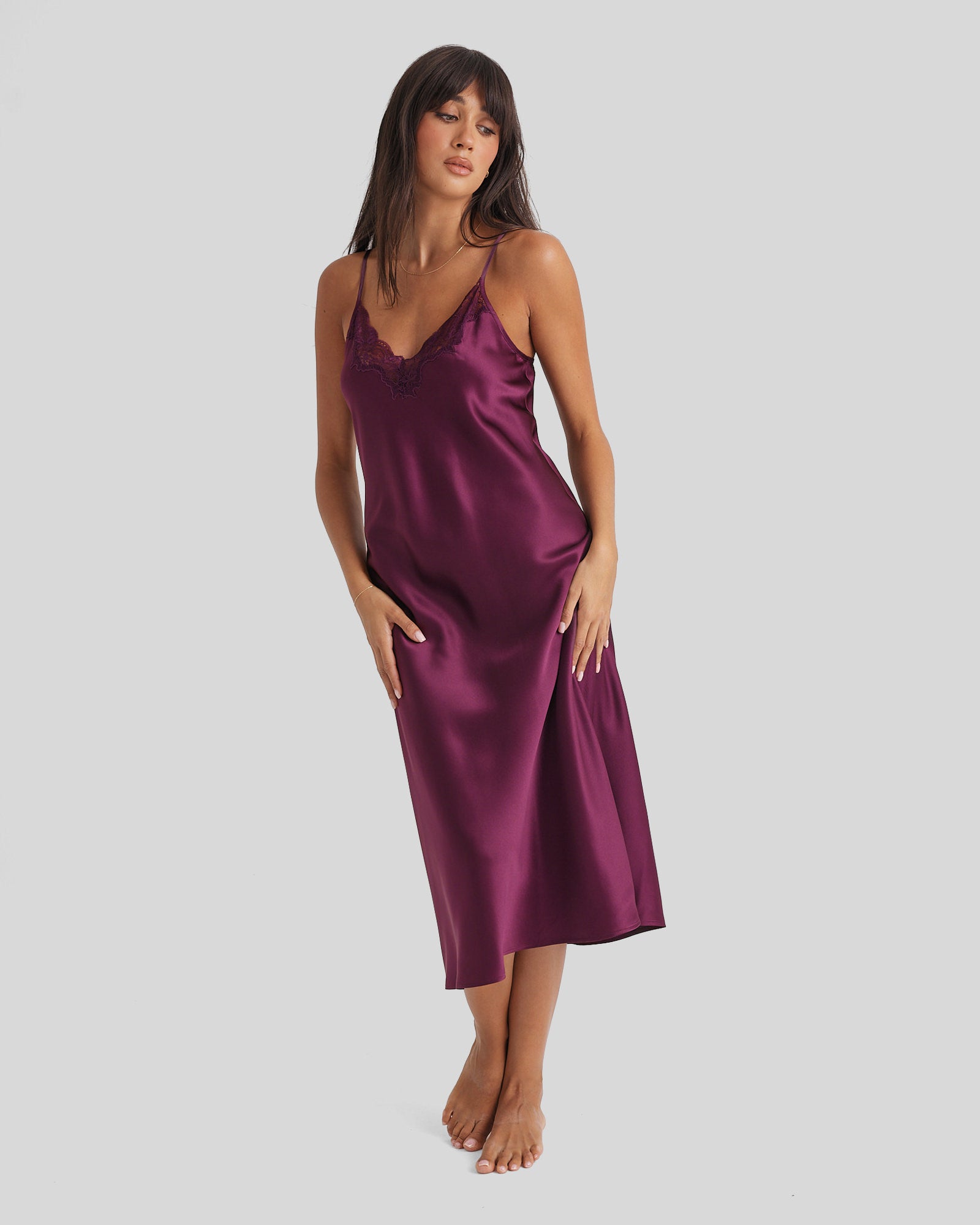 New Extended Long Chemise With Lace Merlot