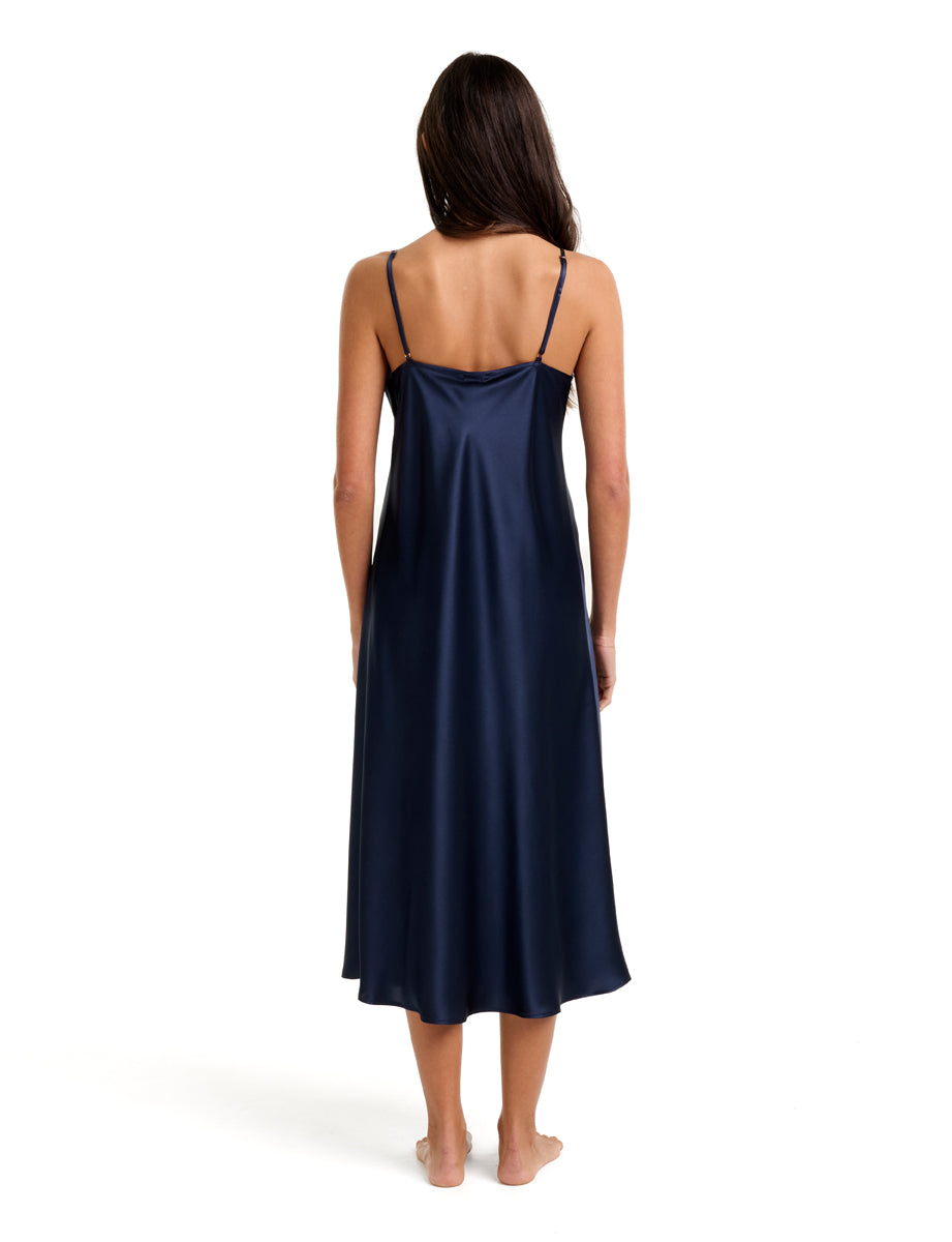 New Extended Long Chemise With Lace Navy