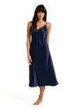 New Extended Long Chemise With Lace Navy