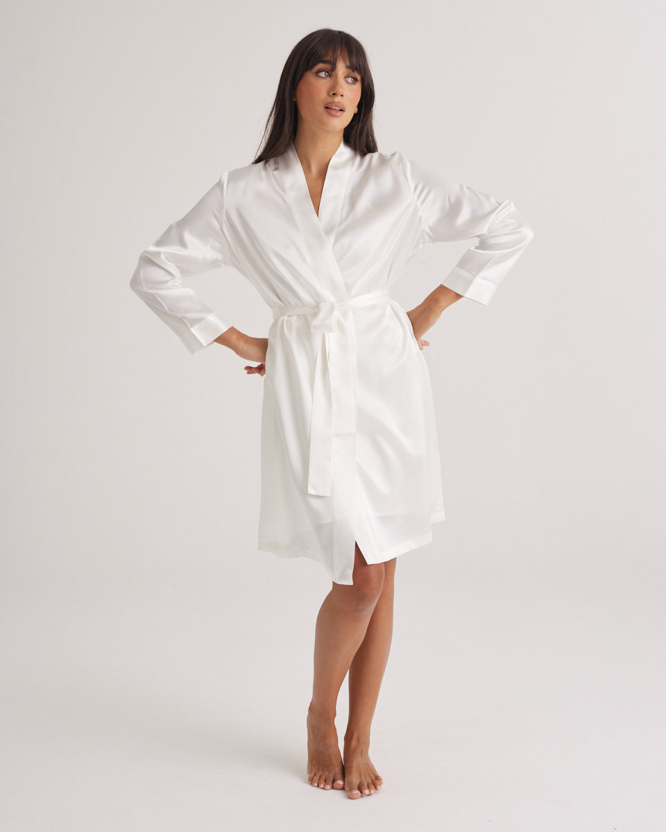 Silk Robe Mid Length - Ivory