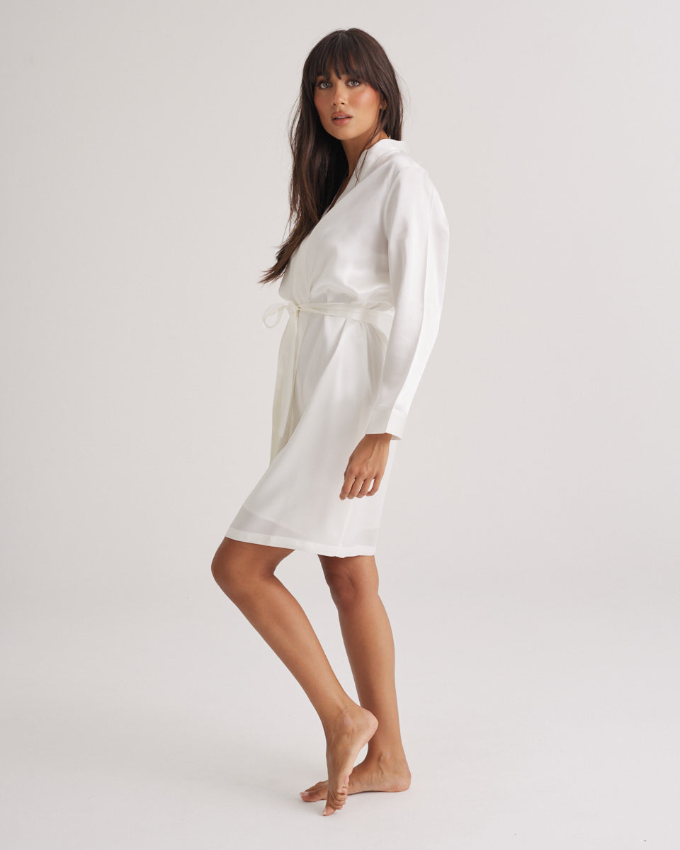 Silk Robe Mid Length - Ivory