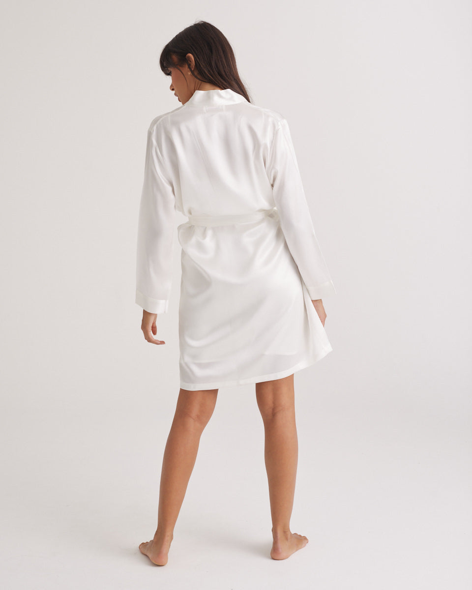Silk Robe Mid Length - Ivory