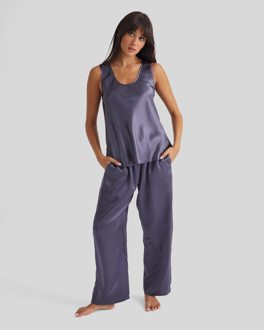 New Silk Pants Wide Leg Blue Manor