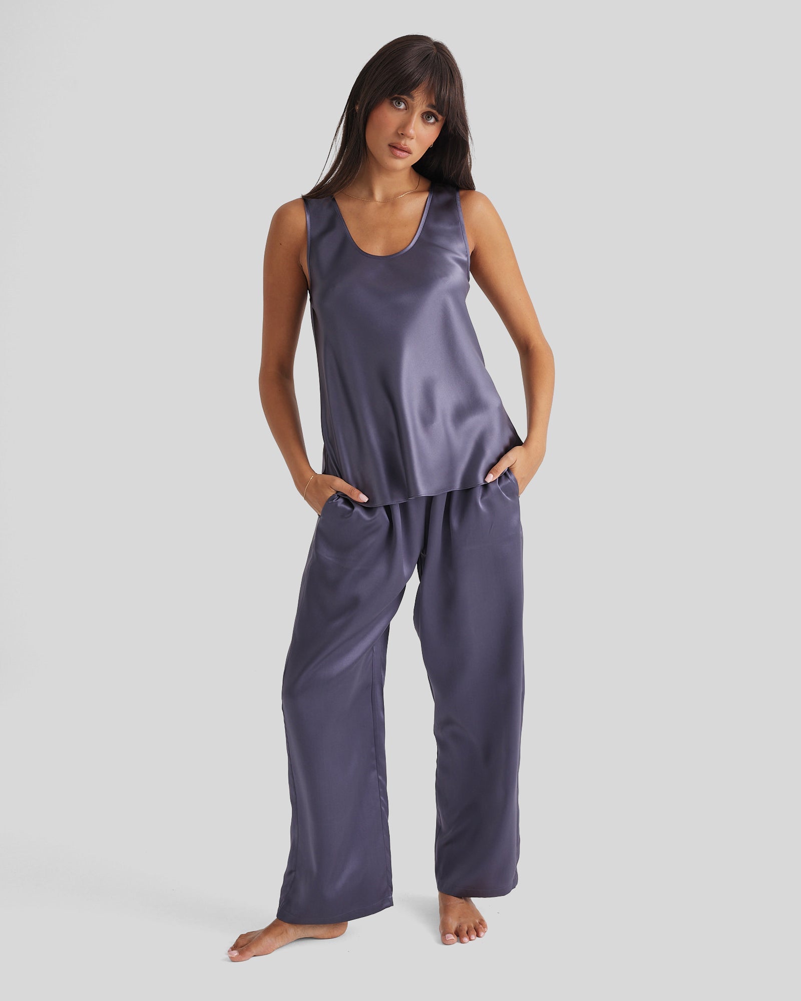 New Silk Pants Wide Leg Blue Manor