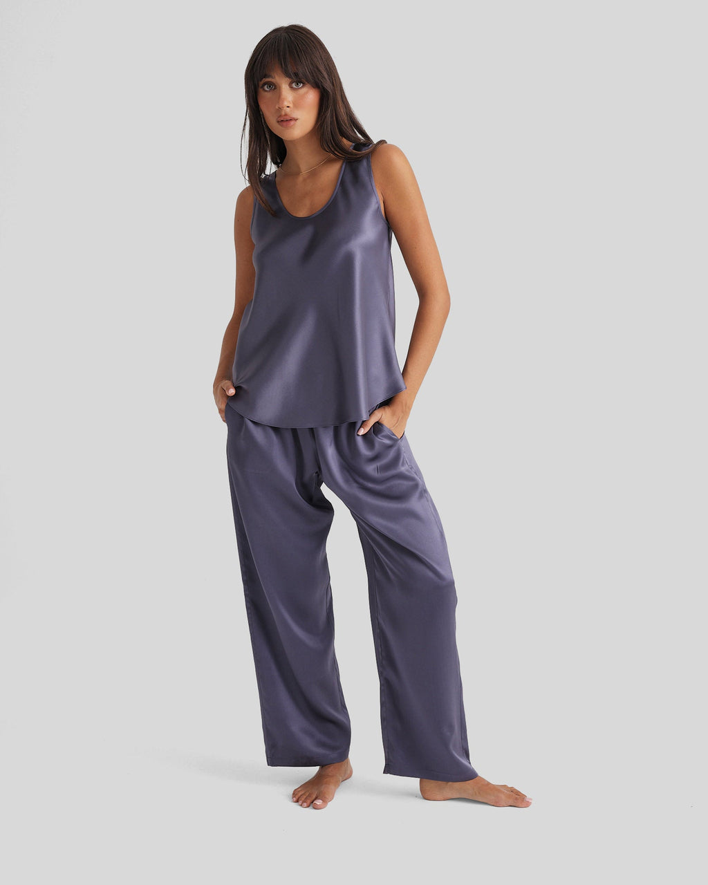 New Silk Pants Wide Leg Blue Manor