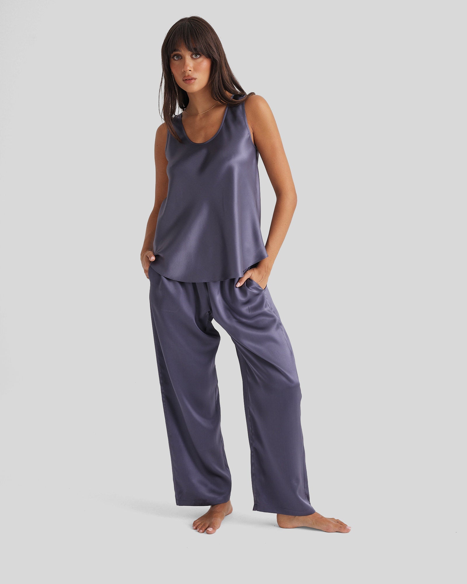 New Silk Pants Wide Leg Blue Manor