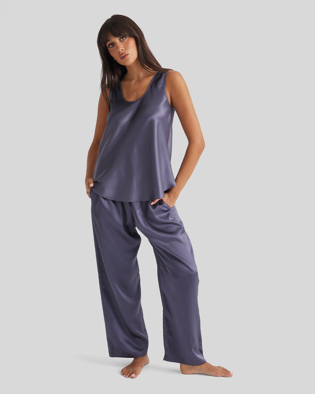 New Silk Pants Wide Leg Blue Manor