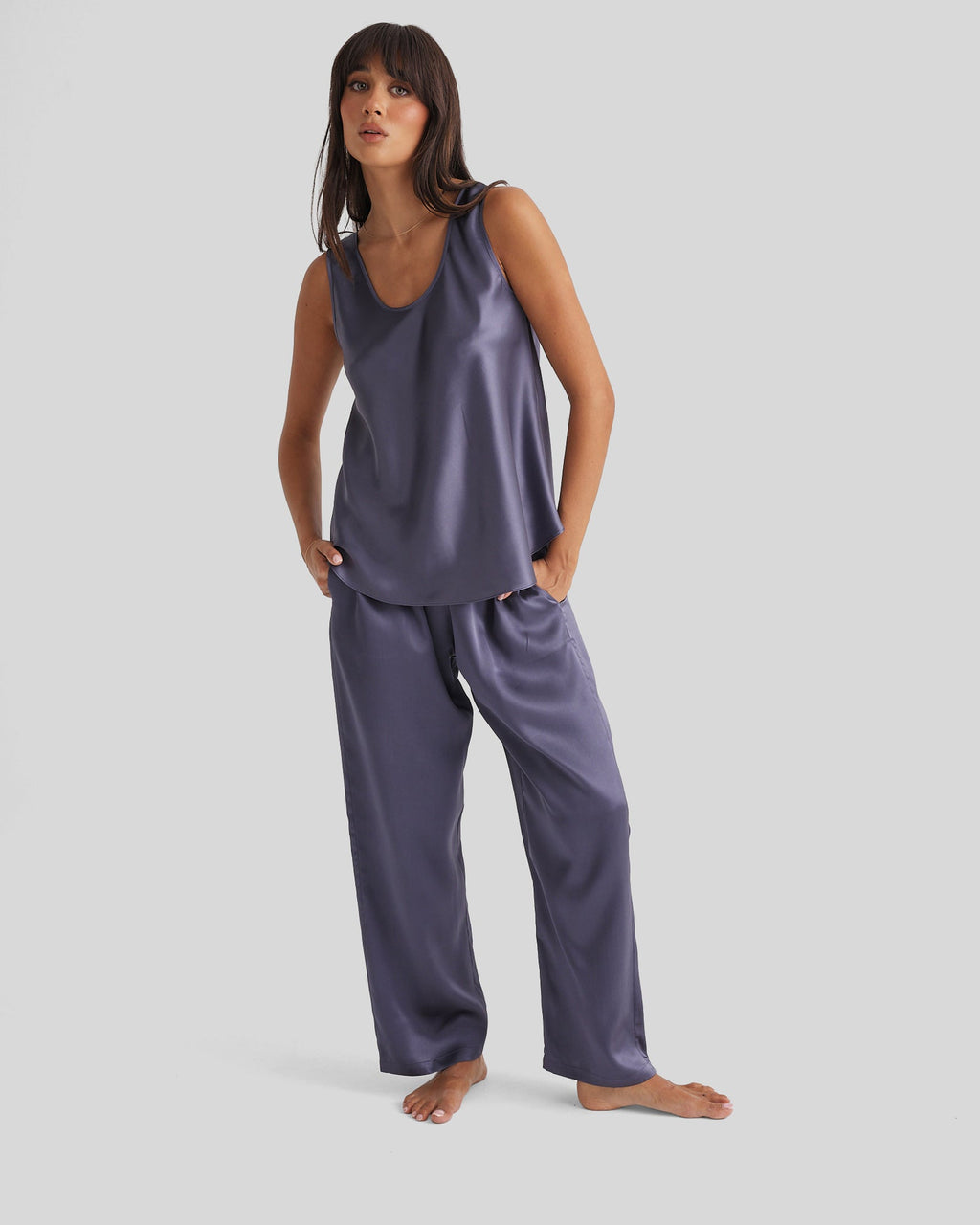 New Silk Pants Wide Leg Blue Manor