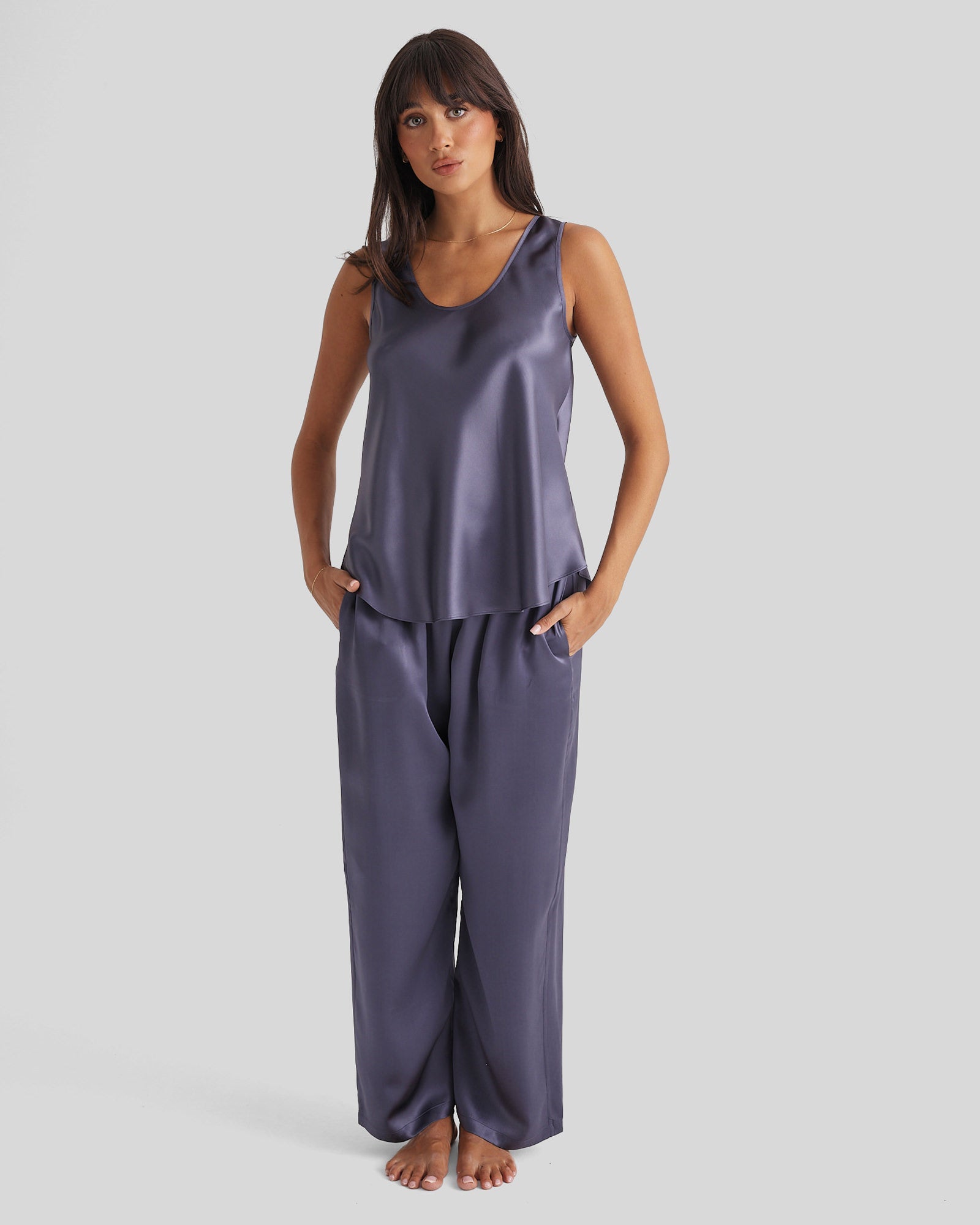 New Silk Pants Wide Leg Blue Manor
