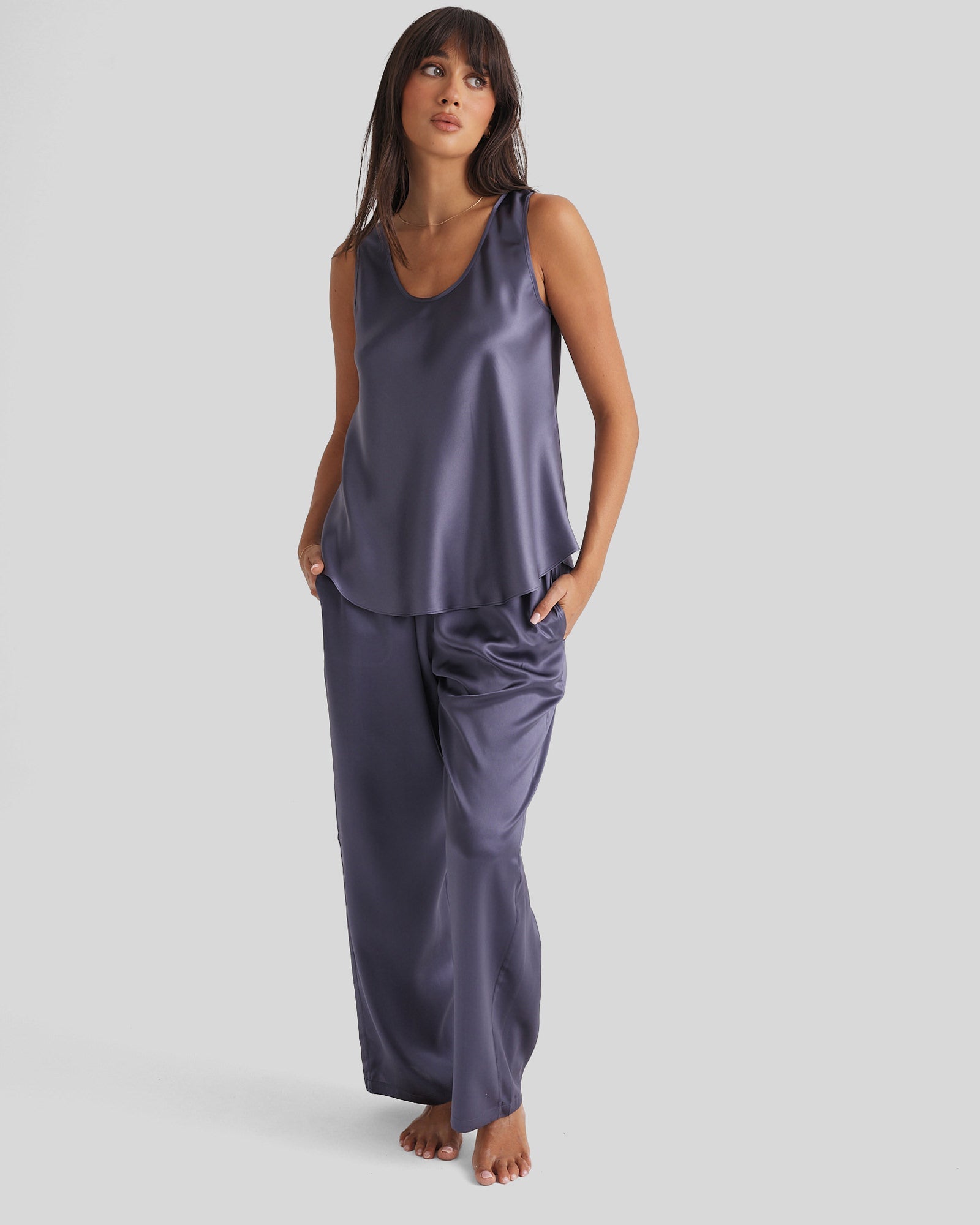 New Silk Pants Wide Leg Blue Manor