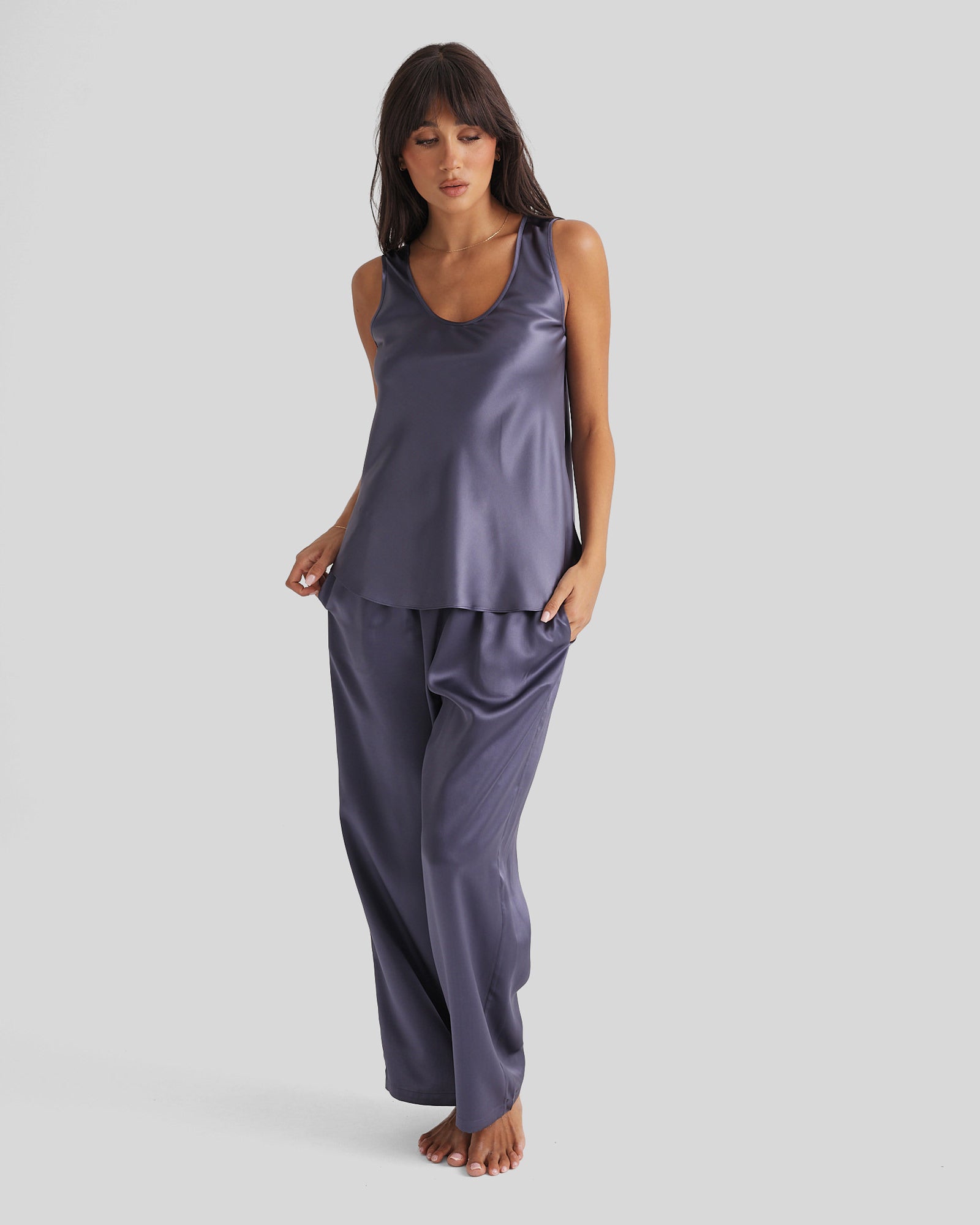 New Silk Pants Wide Leg Blue Manor