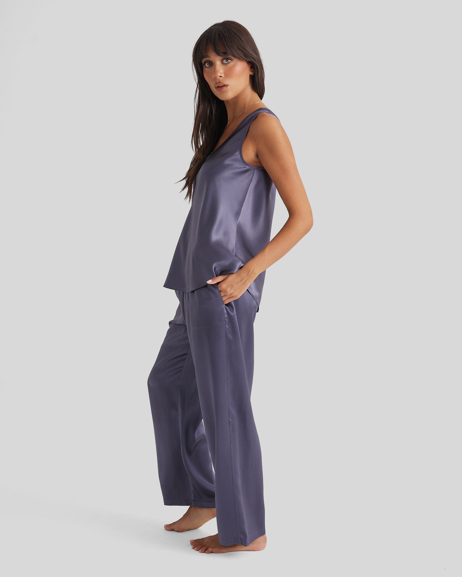 New Silk Pants Wide Leg Blue Manor