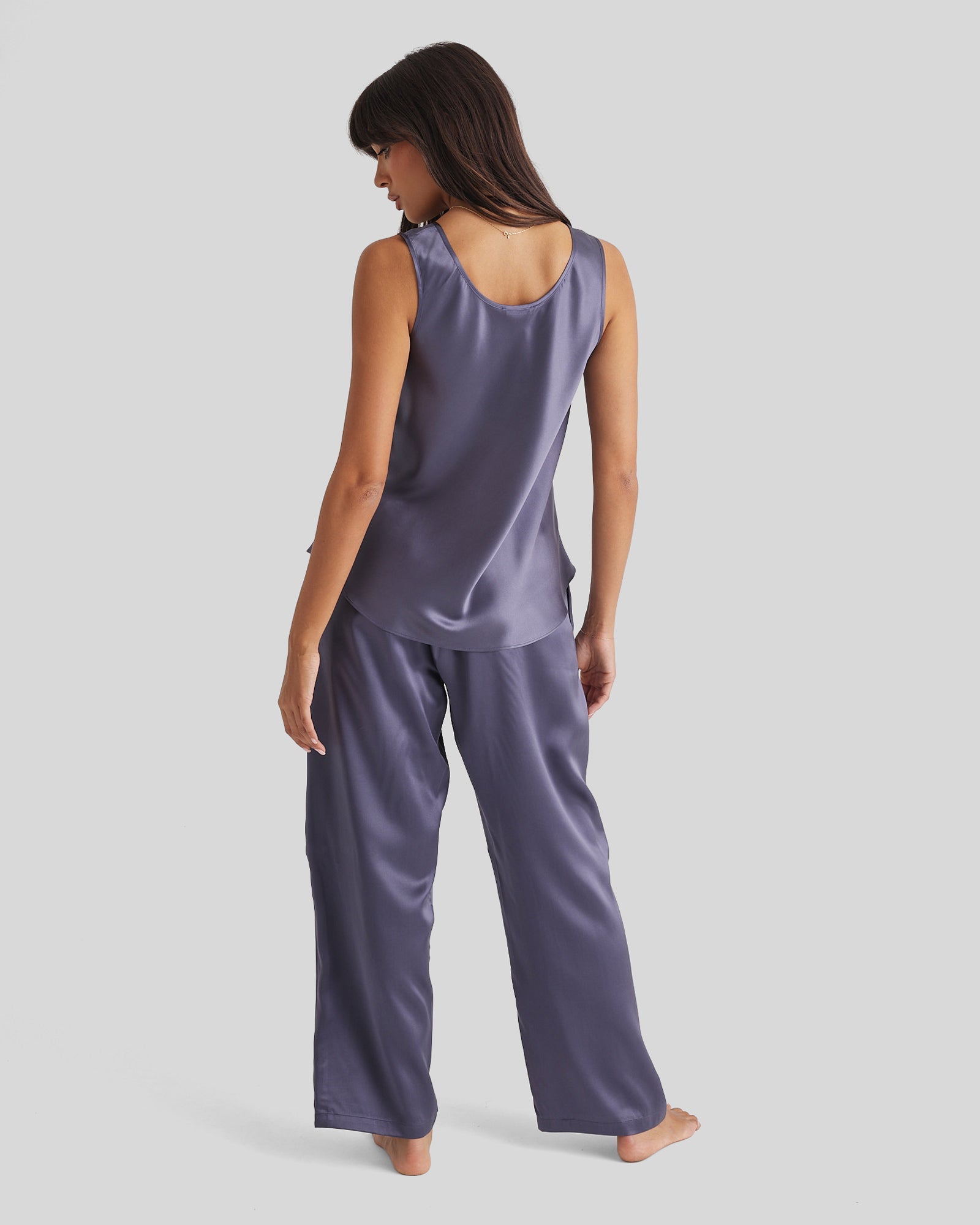 New Silk Pants Wide Leg Blue Manor