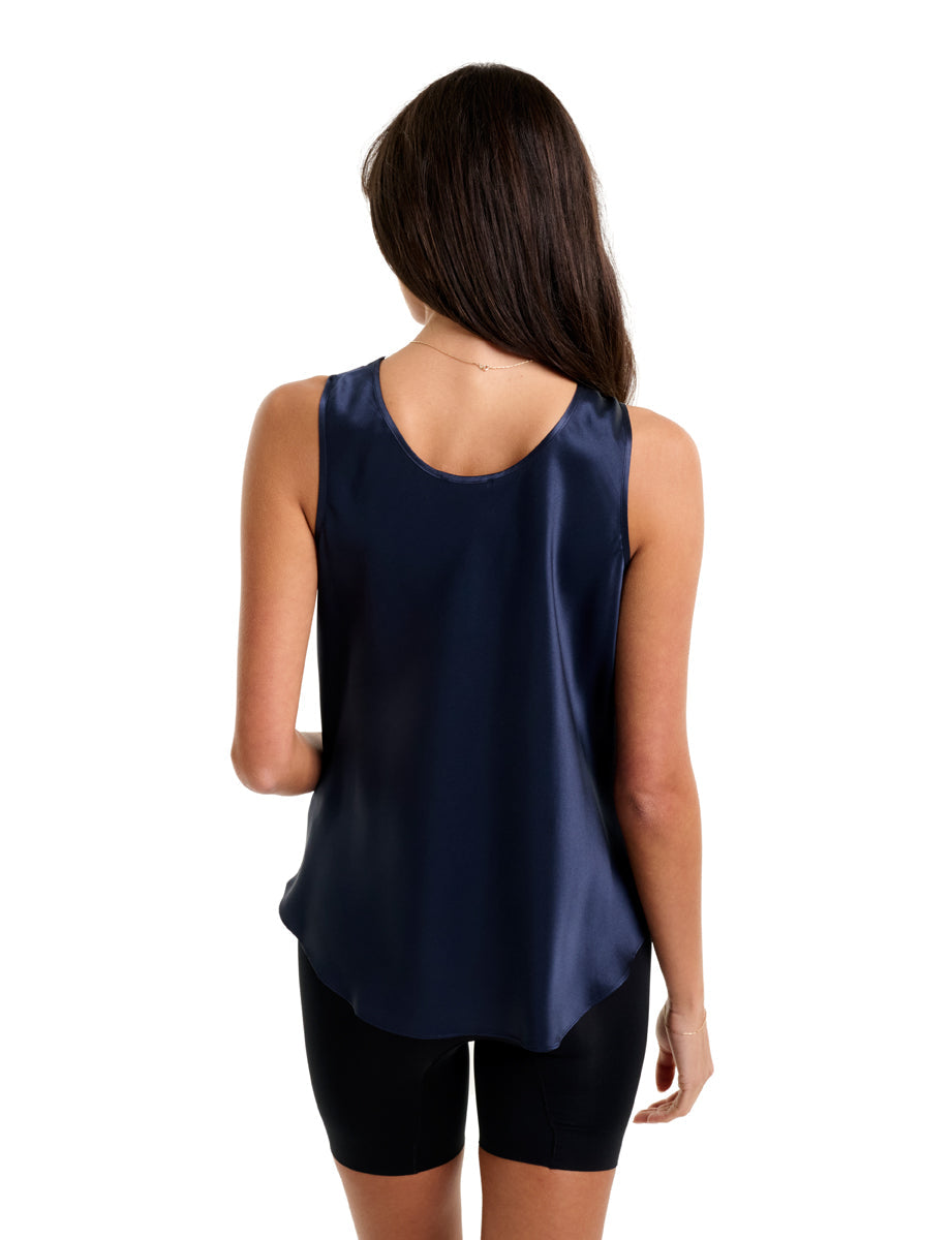 New Mono Silk Cami with Lace Navy