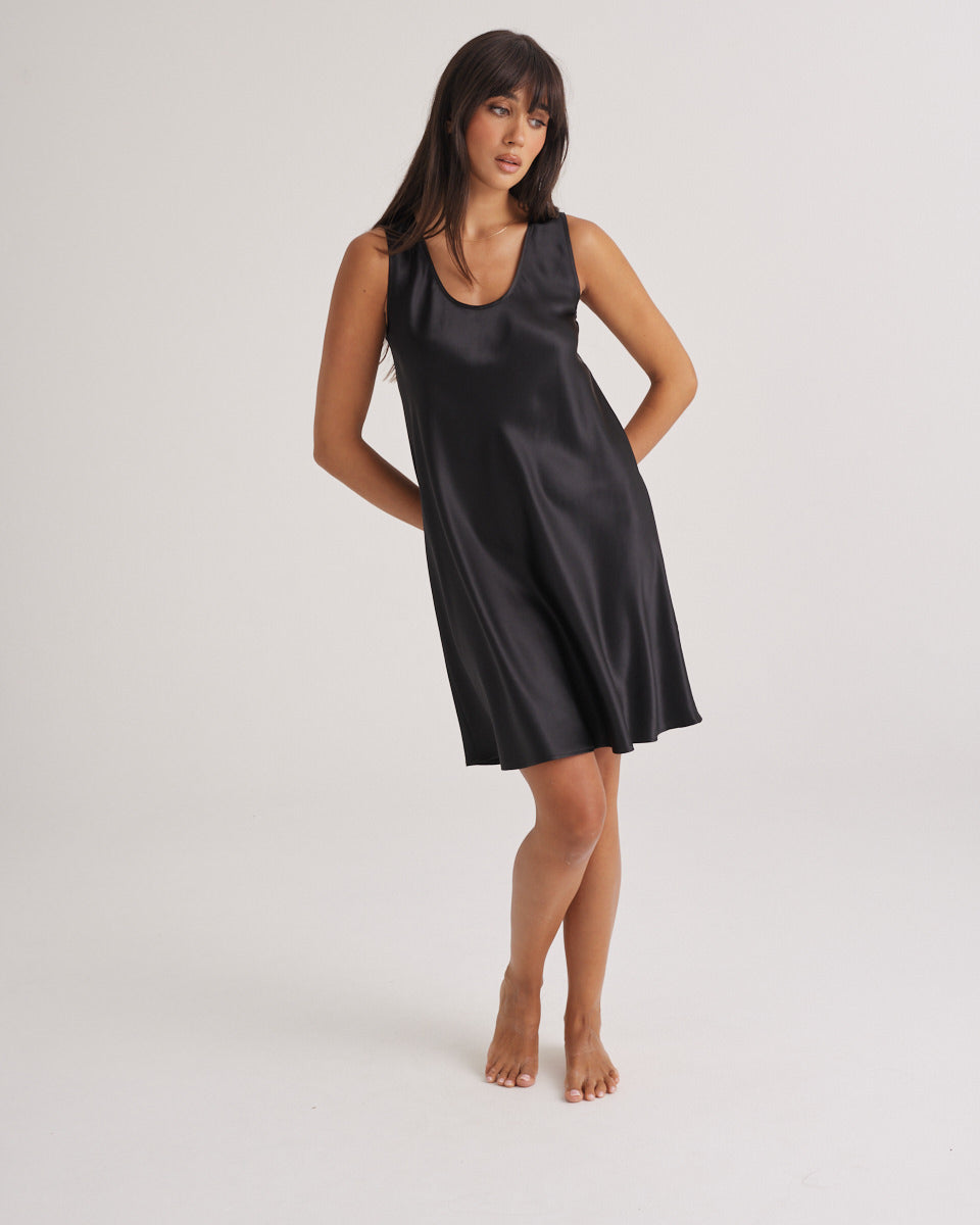 Mono Silk Short Nightdress Black