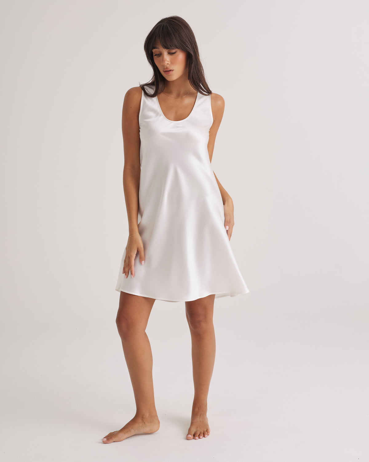 Mono Silk Short Nightdress Ivory