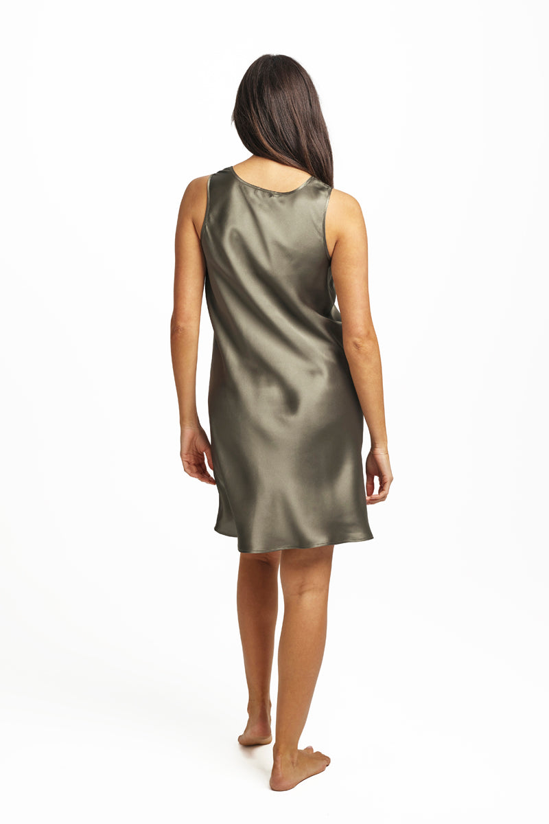 Mono Silk Short Nightdress Olive