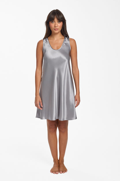 Mono Silk Short Nightdress Pewter