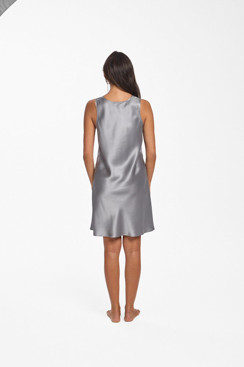 Mono Silk Short Nightdress Pewter