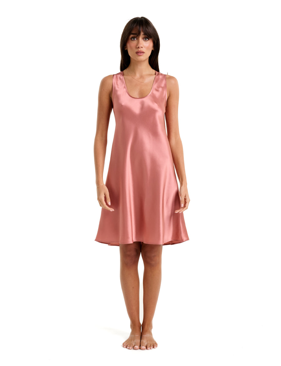 Mono Silk Short Nightdress Rose
