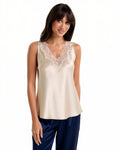 New Mono Silk Cami With Lace Champagne