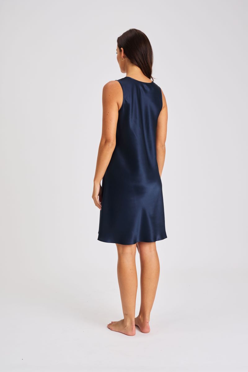 Mono Silk Short Nightdress Navy