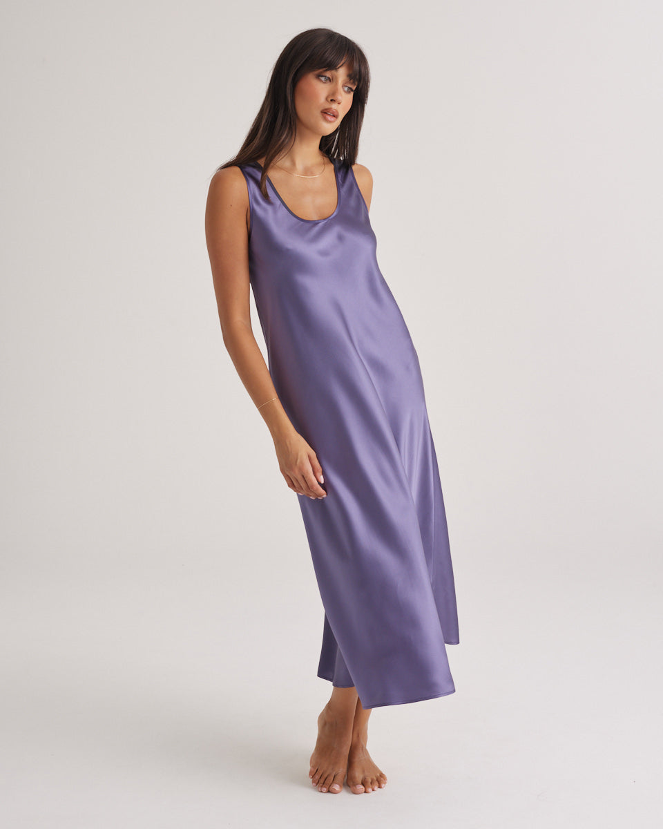 Mono Silk Long Nightdress Blue Manor