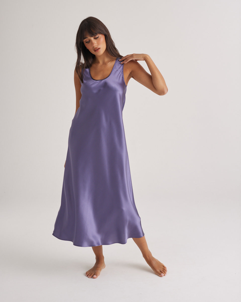 Mono Silk Long Nightdress Blue Manor