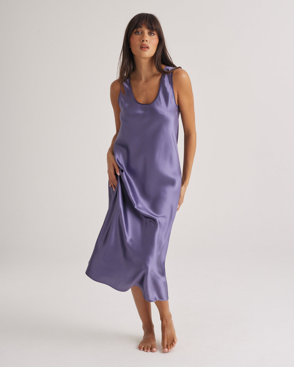 Mono Silk Long Nightdress Blue Manor